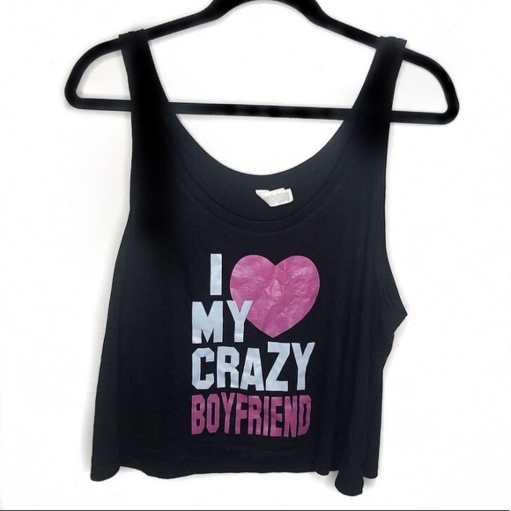“I ❤️ My Crazy Boyfriend” Black Crop Top